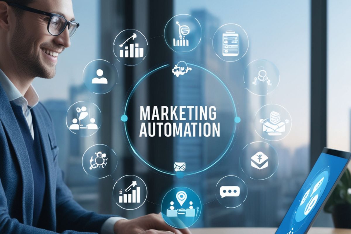 Hombre de negocios mostrando una laptop con el diseño de una página web en construcción, simbolizando la creación de un sitio web profesional.