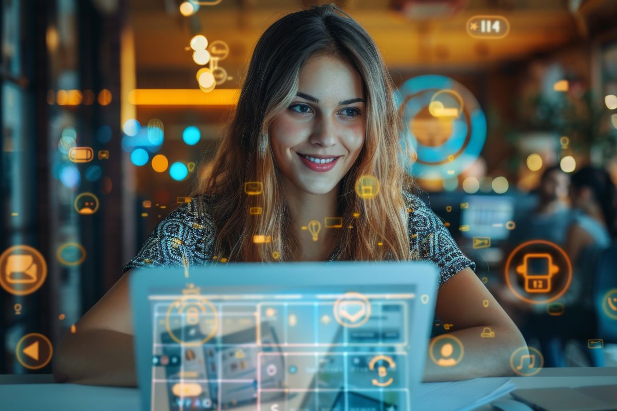 Dos personas revisando el sitio web de su negocio en una computadora portátil, analizando resultados y estadísticas de crecimiento digital.