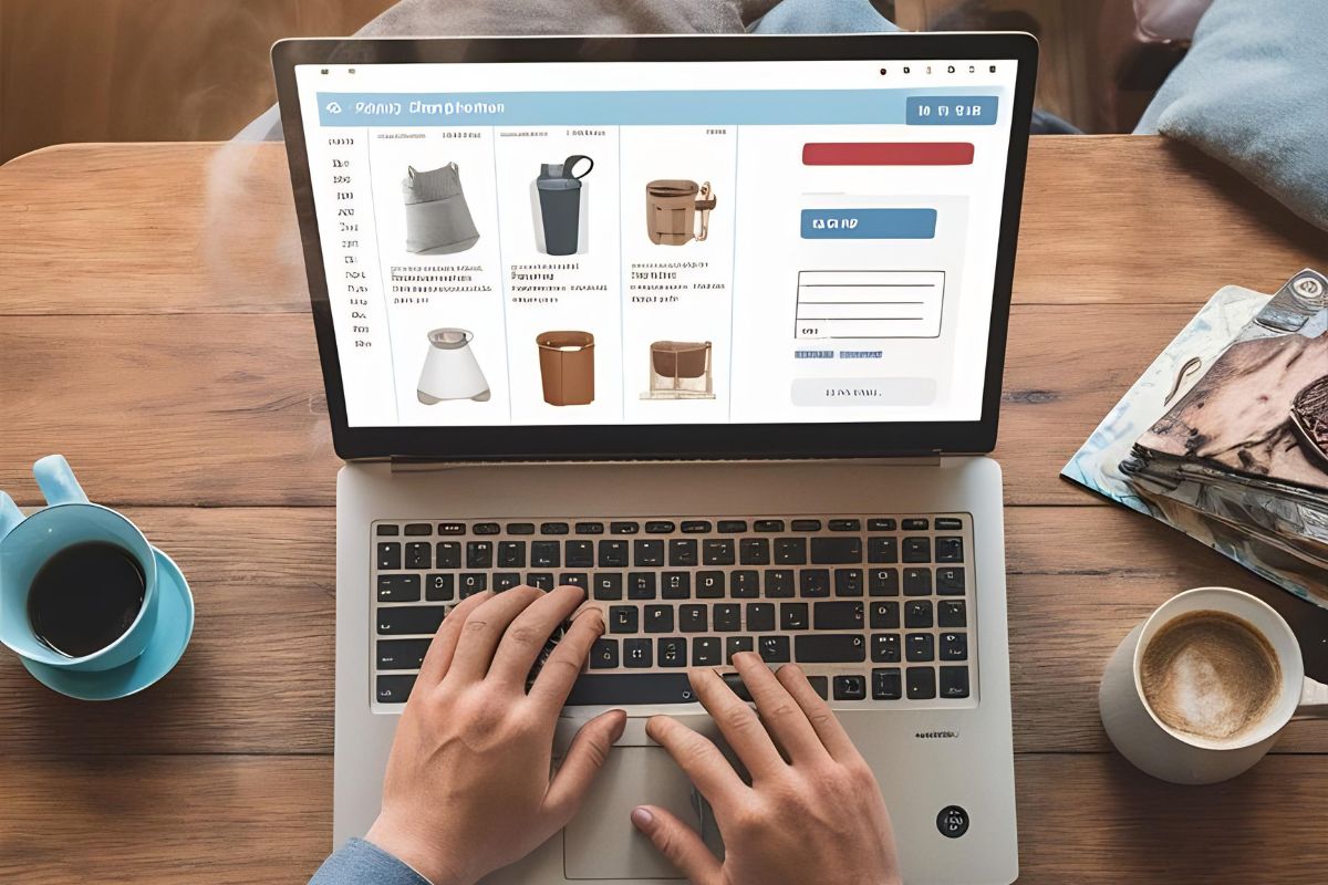 Hombre de negocios mostrando una laptop con el diseño de una página web en construcción, simbolizando la creación de un sitio web profesional.